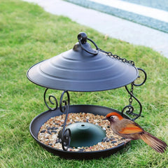 Elegant Black Hanging Bird Feeder - Durable Metal Garden Decor, Attracts Various Birds, Ideal for Outdoor Use