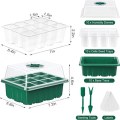 10 Pack Seed Starter Tray with Ventilation Holes, 12 Grids Cells, Mini Greenhouse for Easy Seed Growing & Cultivation