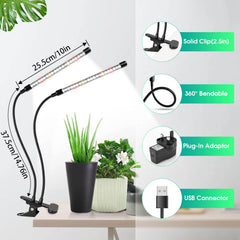 LED Grow Light Plant Lights for Indoor Plants,Full Spectrum With Clip Plant Growing Lamp for Seed Start,3/9/12H Timr