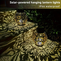 Metallic Solar Lantern Hanging LED Garden Lights Christmas Night Light for Outdoor Patio Lawn Backyard Courtyard Tabletop Decor