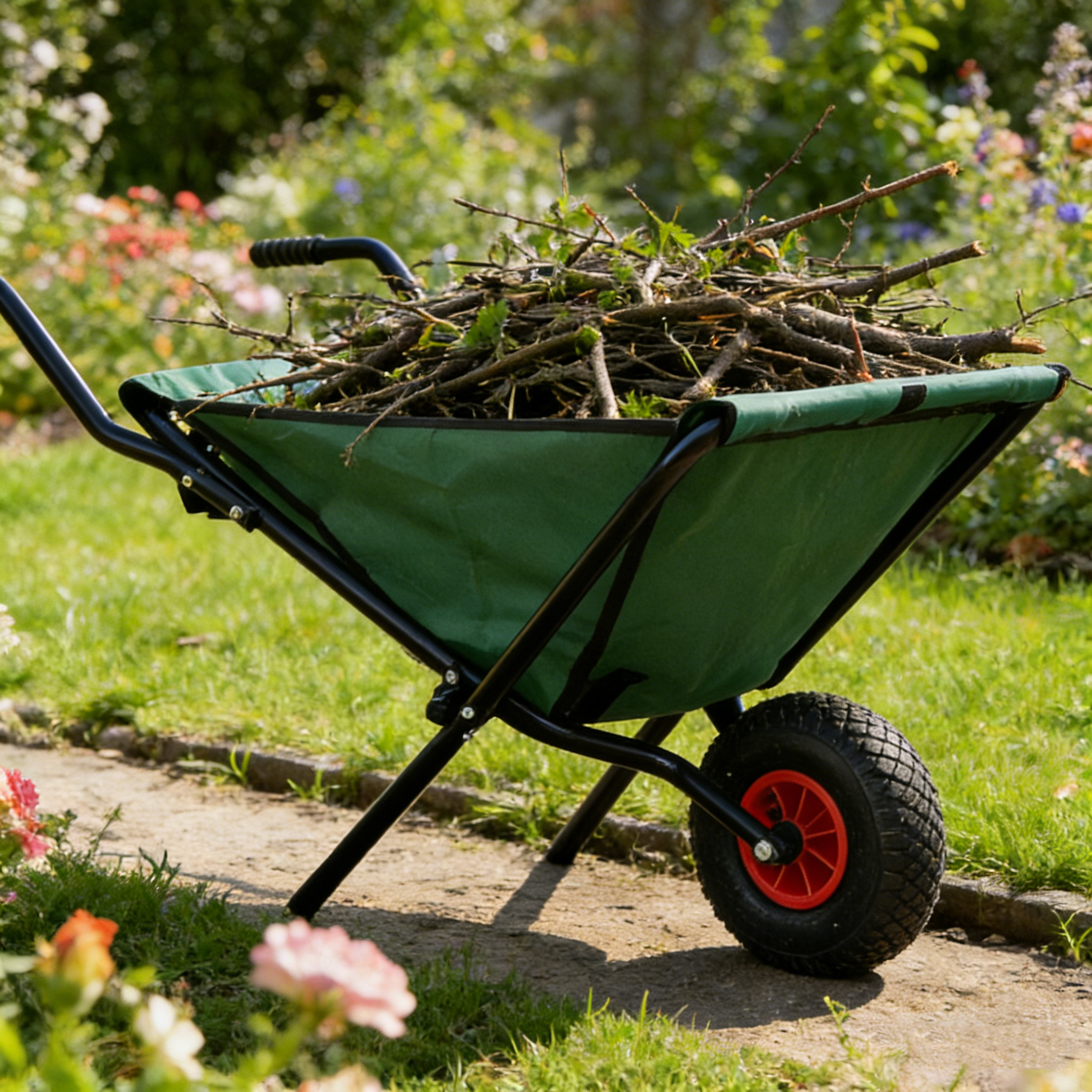 Collapsible Wheelbarrow 176 Lbs Folding Yard Garden Wheelbarrow Foldable Lightweight Gardening Heavy Duty Oxford Cloth Green Lawn Cart For Grass, Leaf, Garden Supplies, 10 Pneumatic Tire