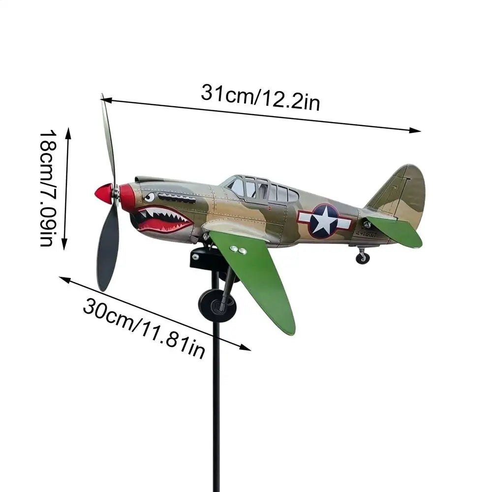 Garden Wind Spinners Funny Rotating Decorative Battle-plane Design Metal Wrought Iron Outdoor Wind Spinner Backyard Decoration