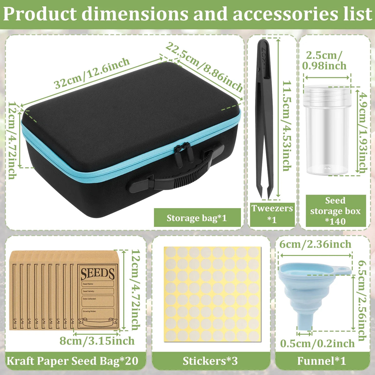 60-140 Slots Seed Organizer Box Large Capacity Sorting Seed Storage Container with Tweezer Funnel and Sticker Garden Accessories