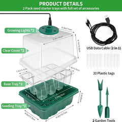 Seed starter tray with grow light, 2 seed germination kits, dome with adjustable humidity, seedling starter tray for home use