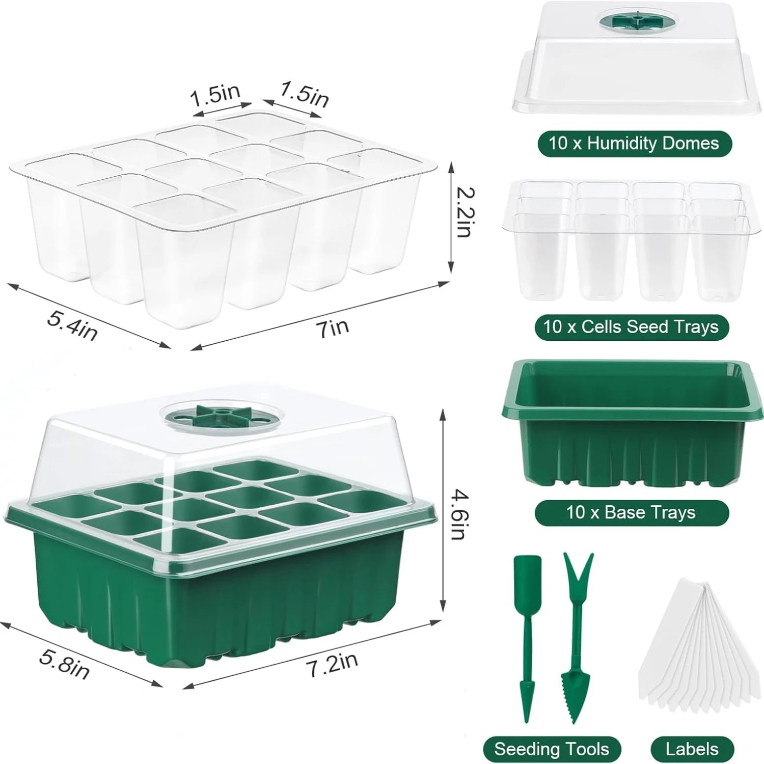 10 Pack Seed Starter Tray with Ventilation Holes, 12 Grids Cells, Mini Greenhouse for Easy Seed Growing & Cultivation