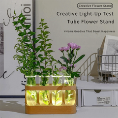 With Wood Stand Plant Propagation Station Adjustable 4 Tube Vases Transparent Propagation Tube Soft Light 3 Color Light