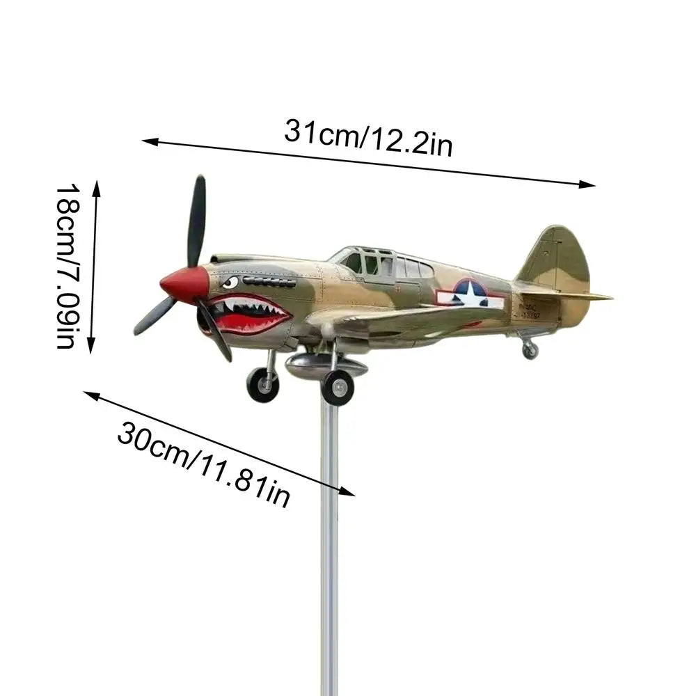 Garden Wind Spinner Funny Rotating Decorative Outdoor Sculpture Warbird Plane Iron Art Propeller Lawn Patio Pathway Ornament