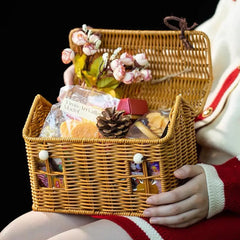 Rattan House Shaped Basket With Lid, Decorative Hand ﻿ Handle, With Harvest Basket Folding Woven Organizer Wicker Shelf J1F0