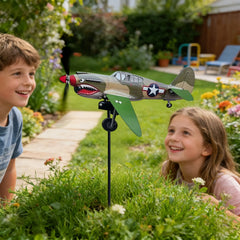 Garden Wind Spinner Funny Rotating Decorative Outdoor Sculpture Warbird Plane Iron Art Propeller Lawn Patio Pathway Ornament