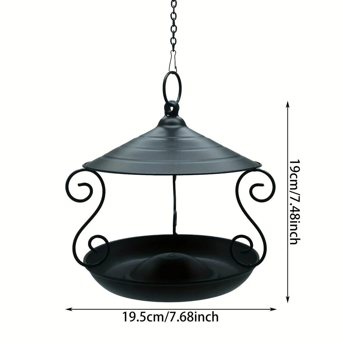 Elegant Black Hanging Bird Feeder - Durable Metal Garden Decor, Attracts Various Birds, Ideal for Outdoor Use
