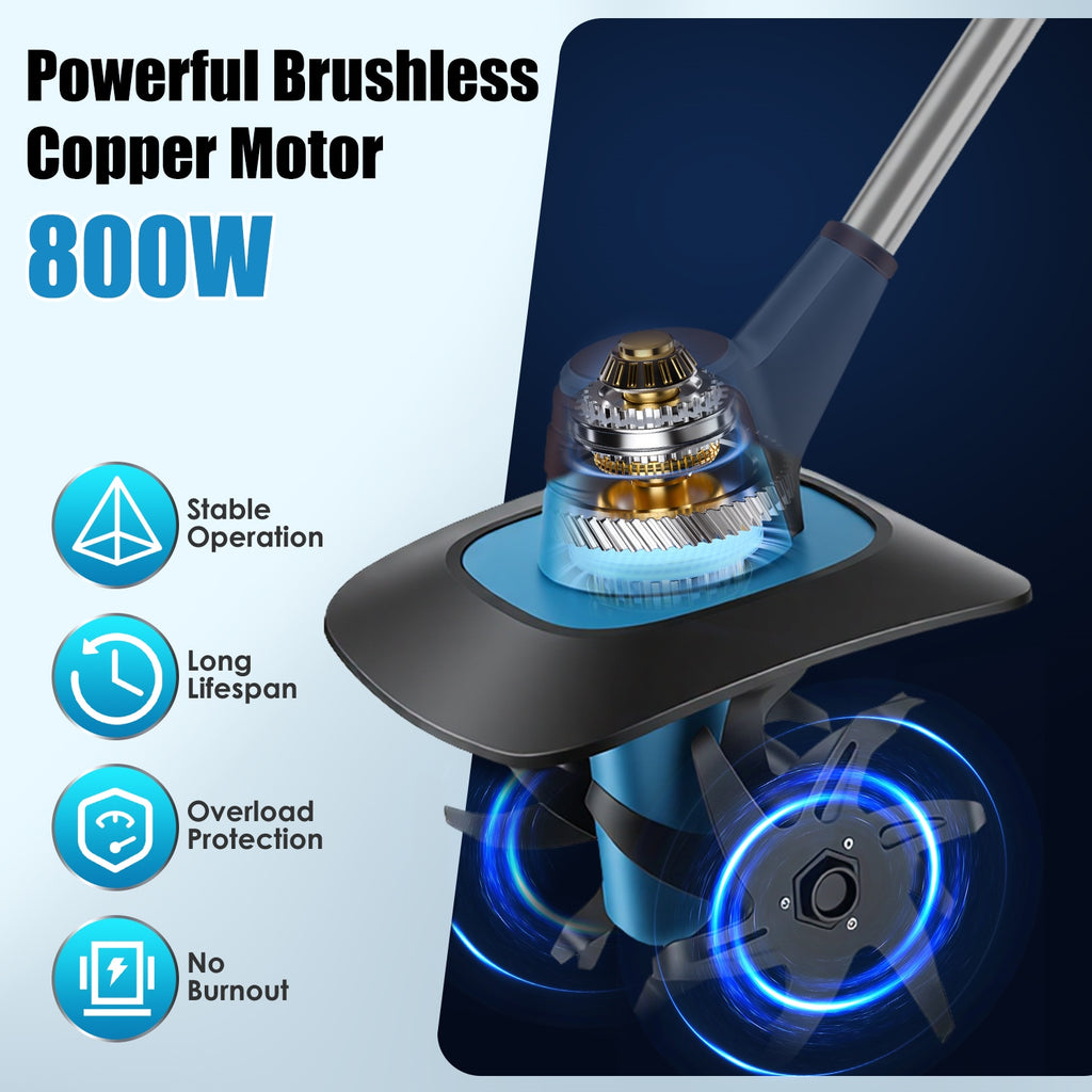800W 21V Cordless Tiller Cultivator 3.0Ah Battery Powered Tiller Manganese Steel Tines For Soil Cultivation Weeding Gardening