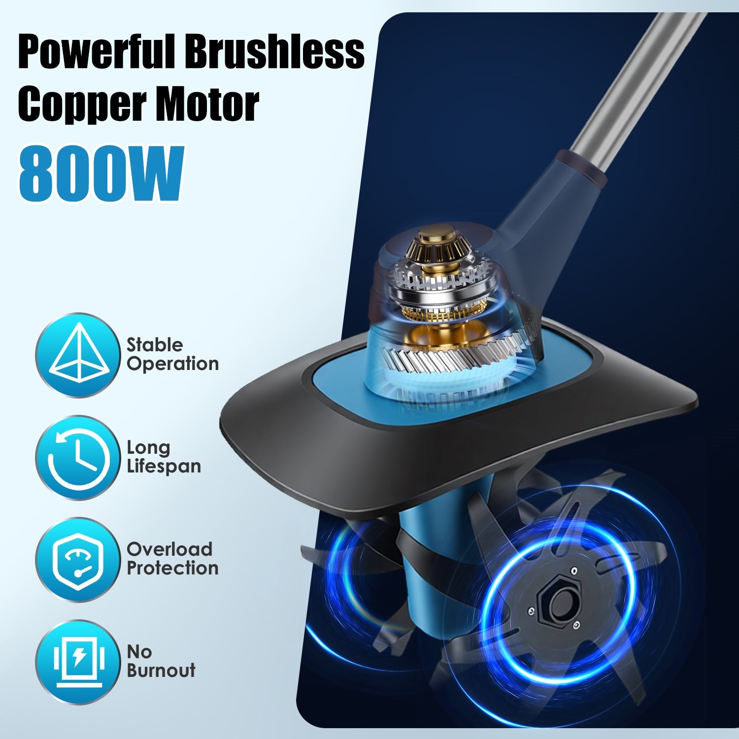 800W 21V Cordless Tiller Cultivator 3.0Ah Battery Powered Tiller Manganese Steel Tines For Soil Cultivation Weeding Gardening