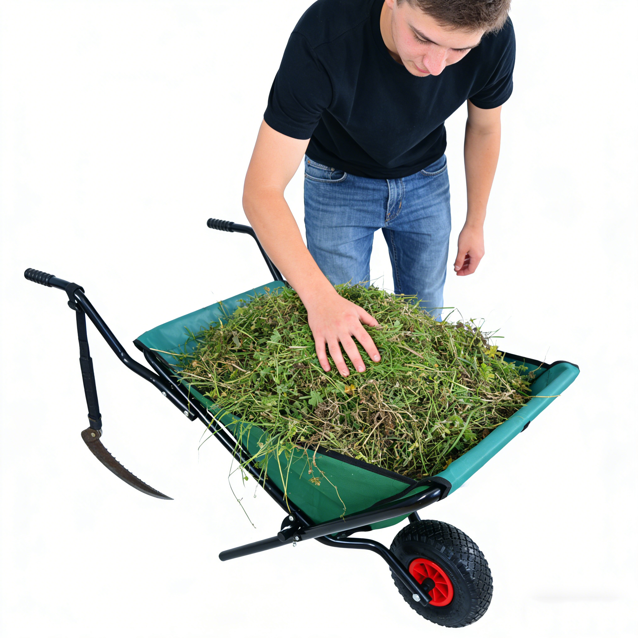 Collapsible Wheelbarrow 176 Lbs Folding Yard Garden Wheelbarrow Foldable Lightweight Gardening Heavy Duty Oxford Cloth Green Lawn Cart For Grass, Leaf, Garden Supplies, 10 Pneumatic Tire